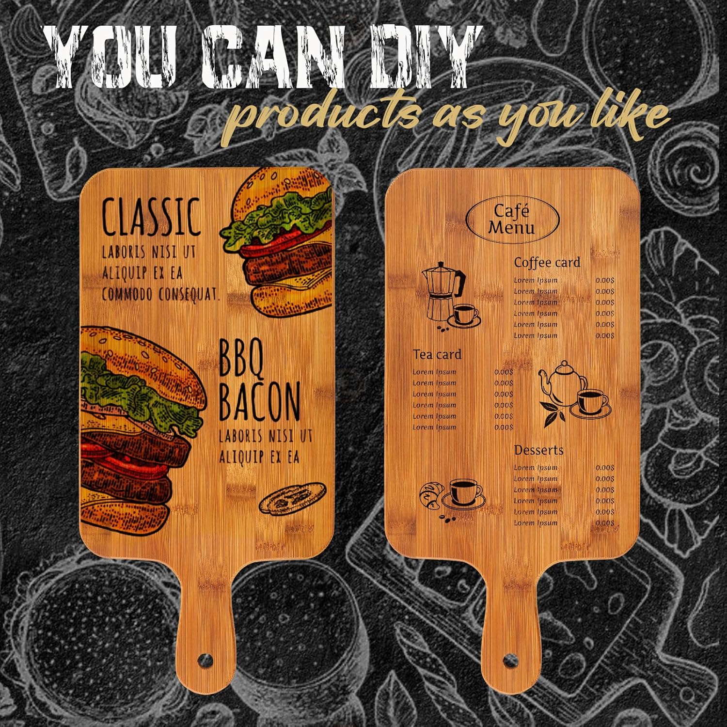 Nuenen 10 Pcs Wood Cutting Board with Handle 15.7 x 7.8 Inch Acacia Bamboo Wooden Serving Kitchen Chopping Boards for Pizza, Bread, Cheese, Charcuterie, Fruit, Vegetables (Carbonized Bamboo)