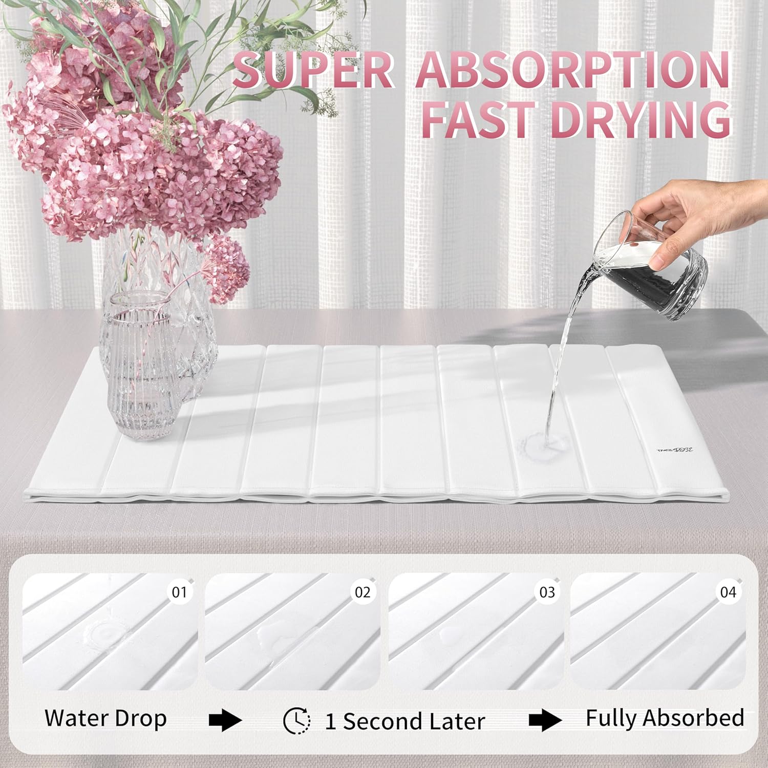 Stone Drying Mat for Kitchen Counter-Super Absorbent PU Dish Drying Mat, Quick Dry Stone Mat Kitchen for Dishes, Bottles & Cups, Large Foldable Stone Dish Drying Mat, Non-Slip Kitchen Mat