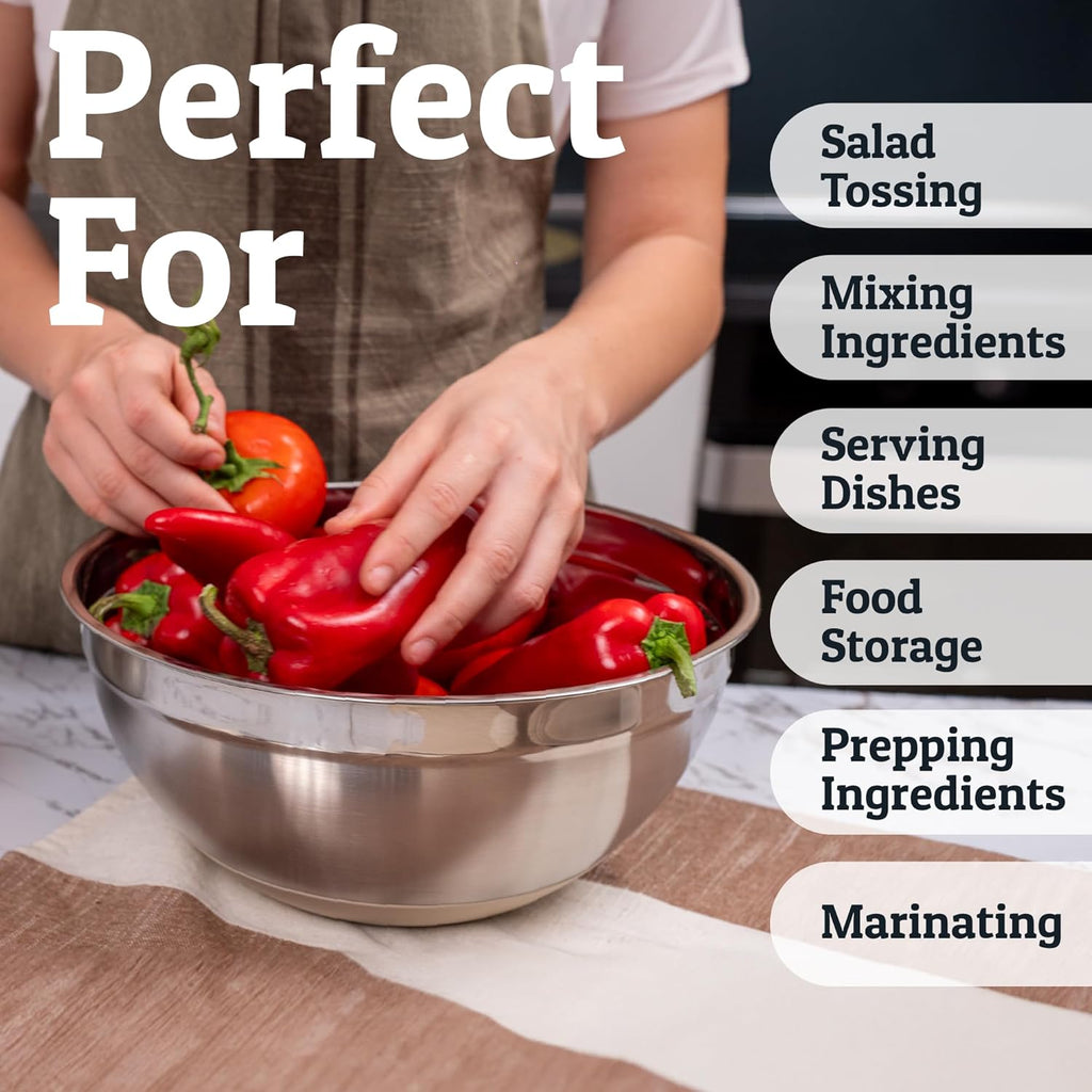 Priority Chef 6Pc Large Mixing Bowls With Lids Set with Non-Slip Bases, Stainless Steel Mixing Bowl Set, 6 Airtight Lids and 3 Graters, Khaki