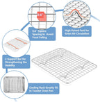 TeamFar 10.5'' Stainless Steel Compact Baking Pan Toaster Oven Tray with Cooling Rack, Corrugated Bottom & Grid Mesh Rack, Non-Toxic & Heavy-Duty