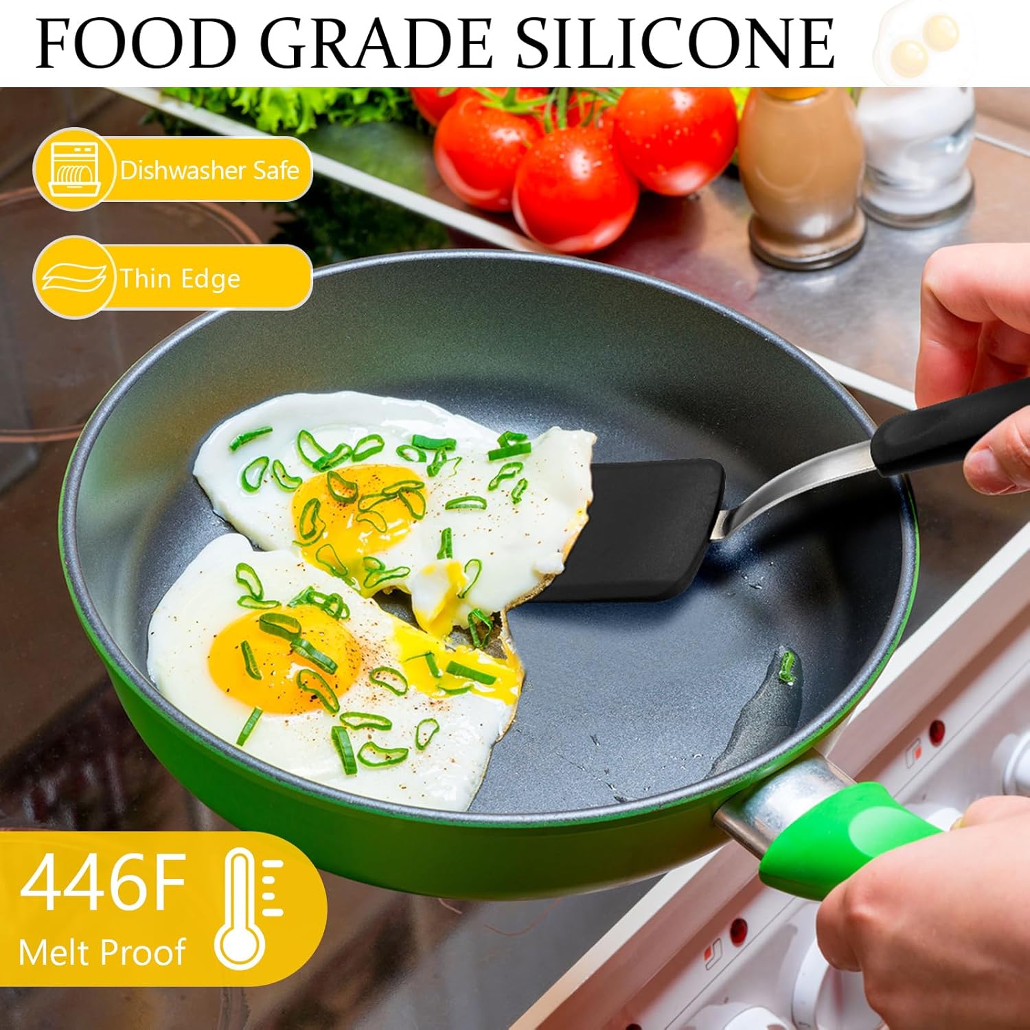 Silicone Cookie Spatula Turner 2 Pack Mini Brownie Spatula Flexible Kitchen Small Silicone Turner for Nonstick Cookware Heat Resistant No Scratch Flipper for Egg Pancake(Black, Grey)