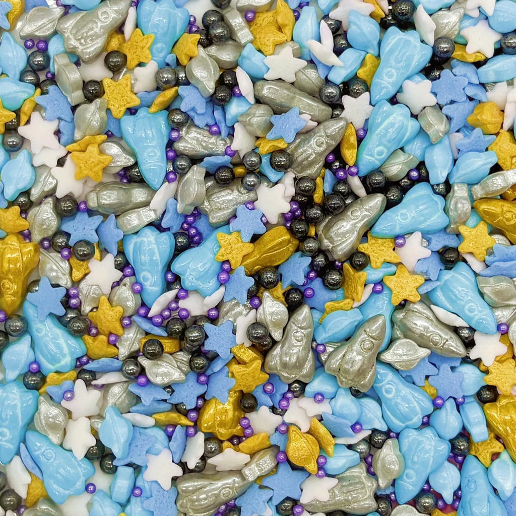 Dynastang Space Theme Sprinkles Planet & Stars & Spaceship Mixed Style Edible Cake Decorations Cupcake Toppers Cookie Perfect for Cakes, Cupcakes, Desserts Toppings 3OZ