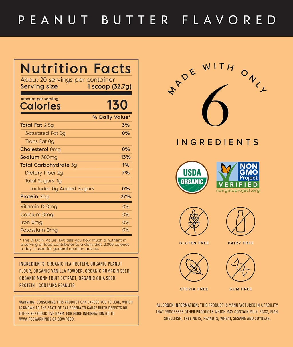 Truvani Vegan Pea Protein Powder | Peanut Butter | 20g Organic Plant Based Protein | 20 Servings | Keto | Gluten & Dairy Free | Low Carb | No Added Sugar