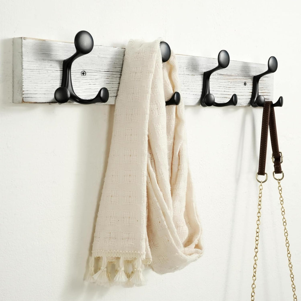 SKOLOO 24-Inch Wood Coat Rack Wall Mount with 4 Triple Hooks - Ideal for Family Entrances, Classrooms, and Pet Supplies Storage - Perfect Coat Hooks for Wall,Distressed White Wash