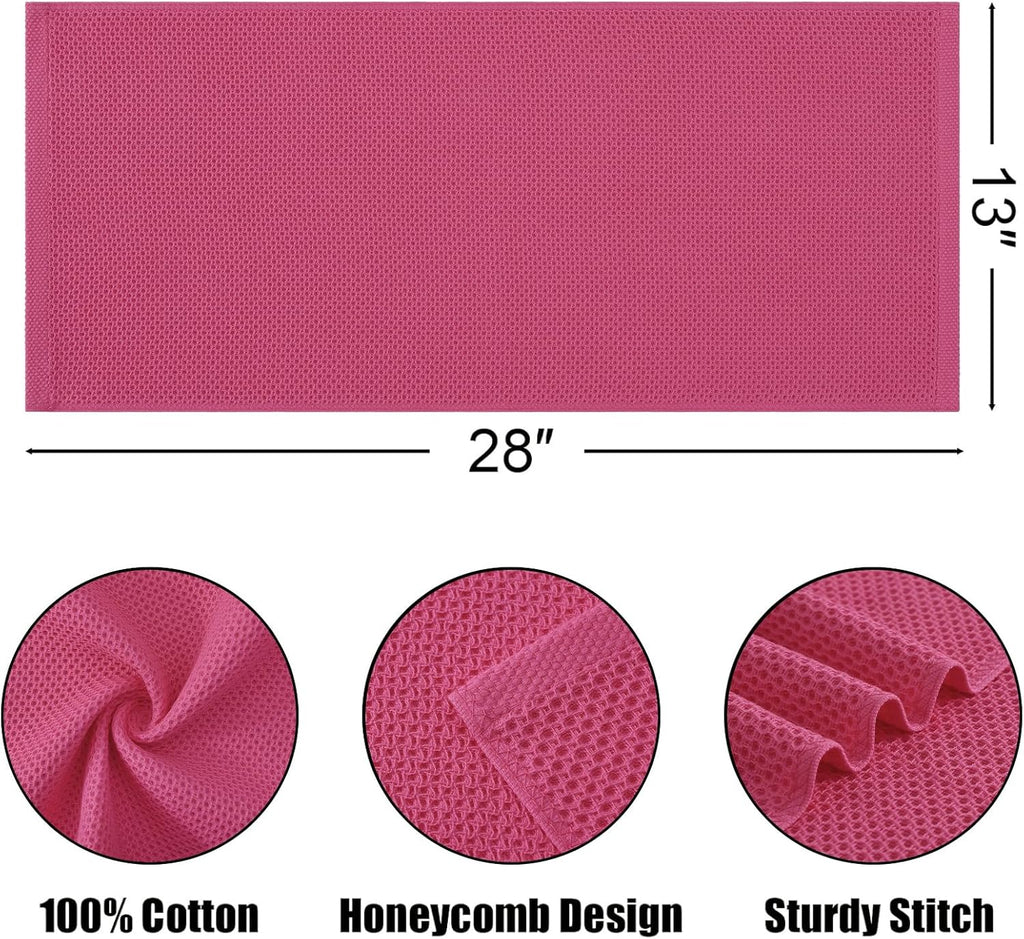 Kitinjoy 100% Cotton Waffle Weave Kitchen Towels, 8-Pack Super Soft and Absorbent Dish Towels for Drying Dishes, Kitchen Hand Towels, 13 in x 28 in, Hot Pink