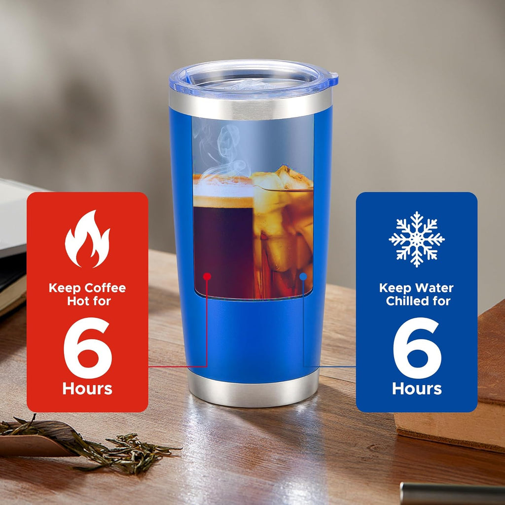 OMTech 20oz Tumblers Bulk, 6pc Stainless Steel Tumbler Set with Lid & Straw, Double Wall Vacuum Insulated Mug for Laser Engraver, Travel Coffee Mug for Hot & Cold Drinks, Navy Powder Coated Cup