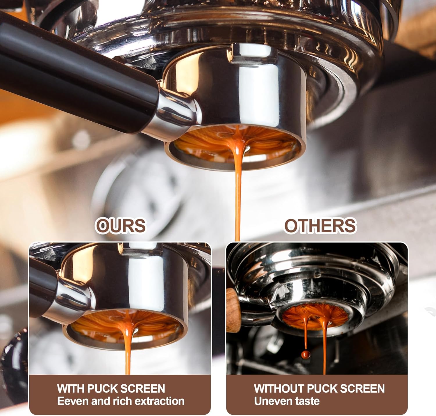 54 mm Bottomless Portafilter with Puck Screen, 3 Ears Espresso Portafilter Compatible with Breville Barista Express Machines,Stainless Steel Por tafilter and ABS Handle for kitchen