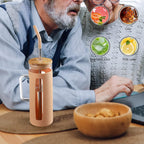 Kodrine Glass Tumbler with Lid and Straw, 20 oz Glass Coffee Tumbler with Handle, Smoothie Cup with Bamboo Lid, Time Marker, Silicone Sleeve, Reusable Iced Coffee Cup BPA Free - Amber Purple