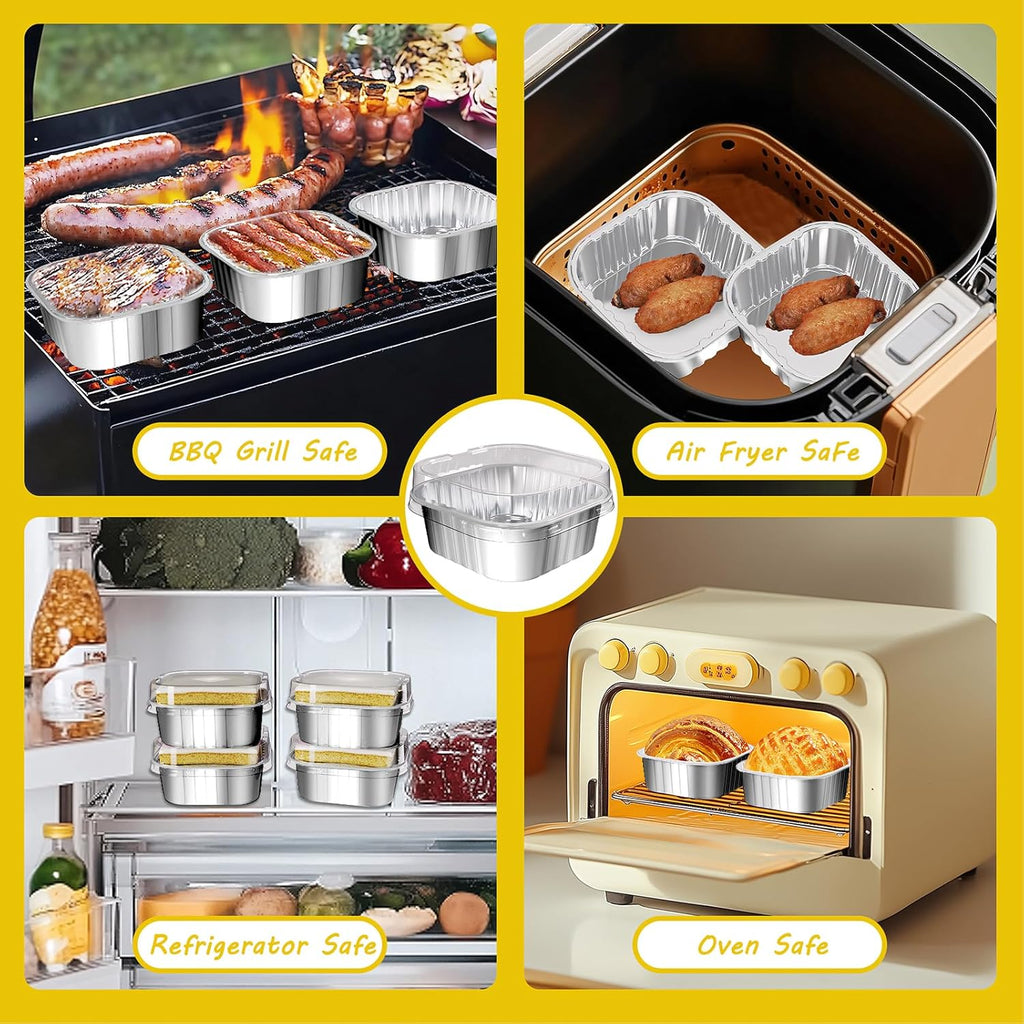 25 Pack Square Mini Cake Pans with Lids,Mini Loaf Pans with Lids,Aluminum Foil Baking Cups,Disposable Ramekins Cupcake Cups,Dessert Cups for Wedding Birthday Party Picnics,5oz (Silver)