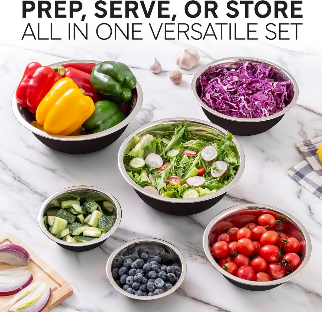 COOK WITH COLOR Stainless Steel Mixing Bowls Set - Nesting Bowls, 6 Pieces, Black