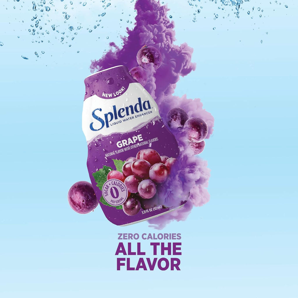 SPLENDA Liquid Water Enhancer Drops, Sugar Free, Zero Calorie, Natural Flavor, Concentrated Drink Mix, 3.11 Fl Oz Each Bottle (Grape, 2 Pack)