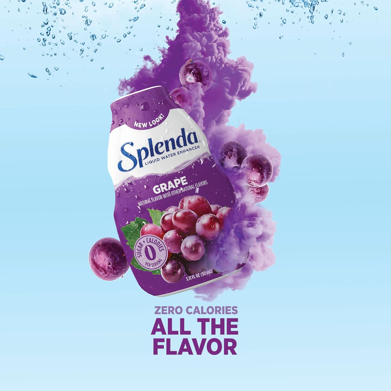 SPLENDA Liquid Water Enhancer Drops, Sugar Free, Zero Calorie, Natural Flavor, Concentrated Drink Mix, 3.11 Fl Oz Each Bottle (Grape, 2 Pack)