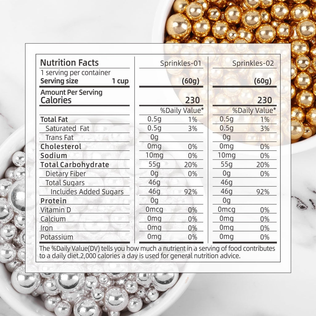Pearl Sprinkles for Cake Decorating, Gold Pearl Sprinkles, Sliver Pearls Sprinkles, Sugar Pearls, Metallic Sprinkles Mix for Cake, Cupcakes, Macaron, Ice Cream, and Cookies. (120g/4.2oz)