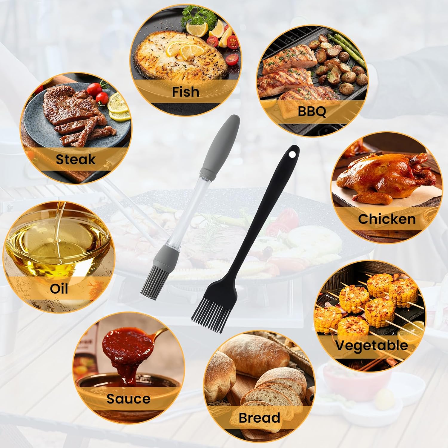 GEEKHOM Basting Brushes, Silicone Basting Pastry Baking Brush Set Heat Resistant Spread Oil Butter Sauce Marinade Meat Glazing for BBQ Grill Barbecue Baking Kitchen Cooking, 4 Pack, Black