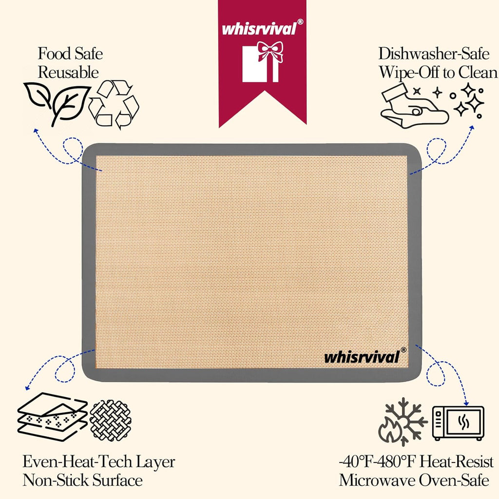 4 Pack Silicone Baking Mat, Non-Stick Silicone Baking Sheet, Food Safe, 480℉ Heat Resistant, 2 Half & 2 Quarter (Grey)