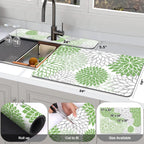 Findosom 2PCS 16" x 24" Dish Drying Mat & 24" x 5.5" Sink Splash Guard, Super Absorbent & Cuttable Dish Mat Drying Kitchen Mat with Green Floral, Hide Stain Drying Mat for Kitchen Counter