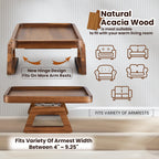 Tinamo Acacia Couch Arm Table - Wooden Sofa Armrest Tray - Clip-on Tray for Wide Couch - Side Table for Eating & Drink (Acacia)