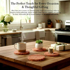 CASACOUTURE-Red Travertine-Stone-Coasters Set of 4-Round -4" Diameter Drink Coasters for Housewarming Desktop Protection Suitable for Various Cups - Sturdy and Durable Aesthetics