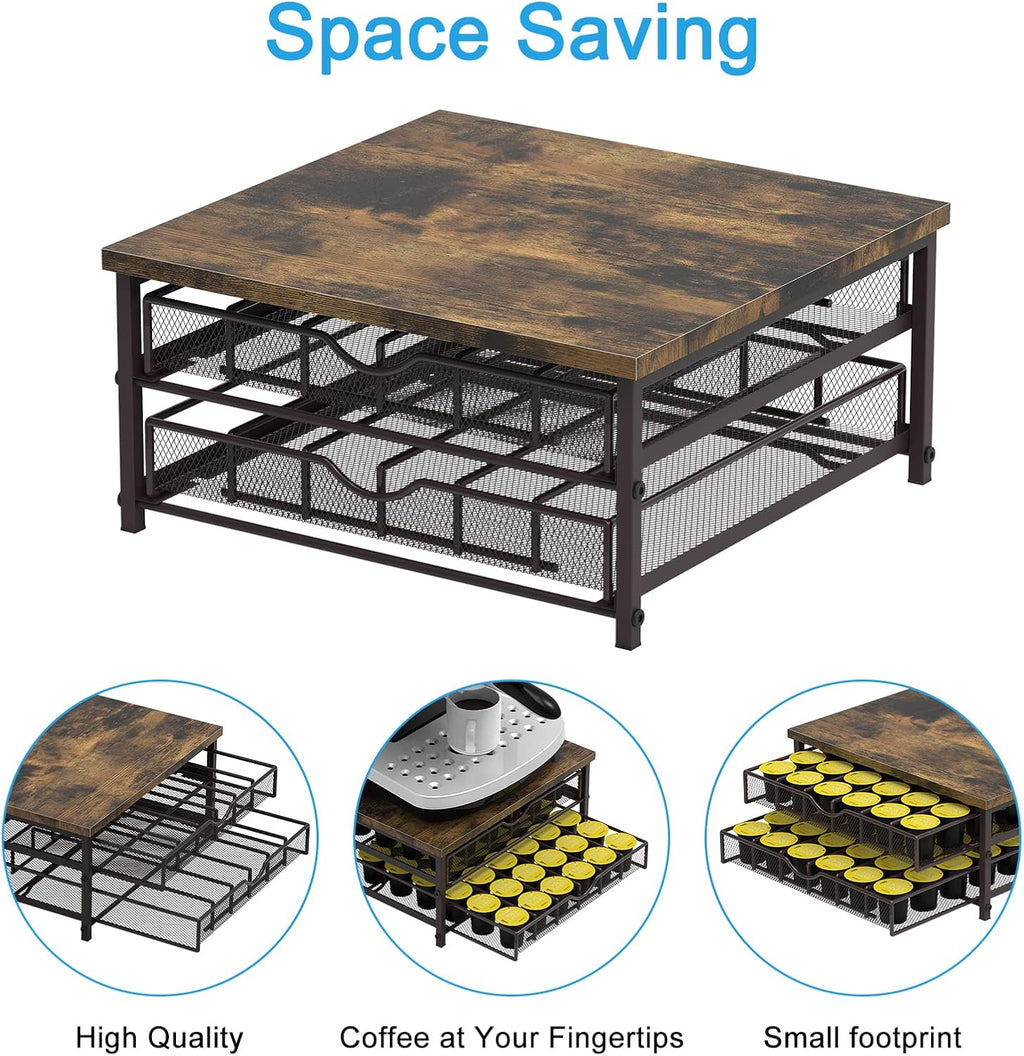 Coffee Pod Holder For Counter, Coffee Pod Drawer for Keurig Pod Storage Drawer Holder, 72 Capacity Pods Storage Organizer for Keurig Pod Storage with Sliding Baskets for Coffee Station, Brown