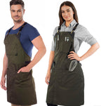 Under NY Sky Cross-Back Moss Green Apron – Durable Twill with Leather Reinforcement and Split-Leg – Adjustable for Men and Women – Pro Chef, Tattoo, Baker, Barista, Bartender, Stylist, Server Aprons