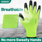 Kebada W1 Work Gloves for Men and Women, PU Coated Safety Gloves with Grip, Touchscreen, Ideal for Warehouse Package Handling, Construction, Gardening, Green X-Small