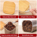 Glass Storage Containers with Lids, Food Storage Jar Canister Set, Pantry Organizers for Cookie Candy Tea Coffee Bean (4 pack 1qt)