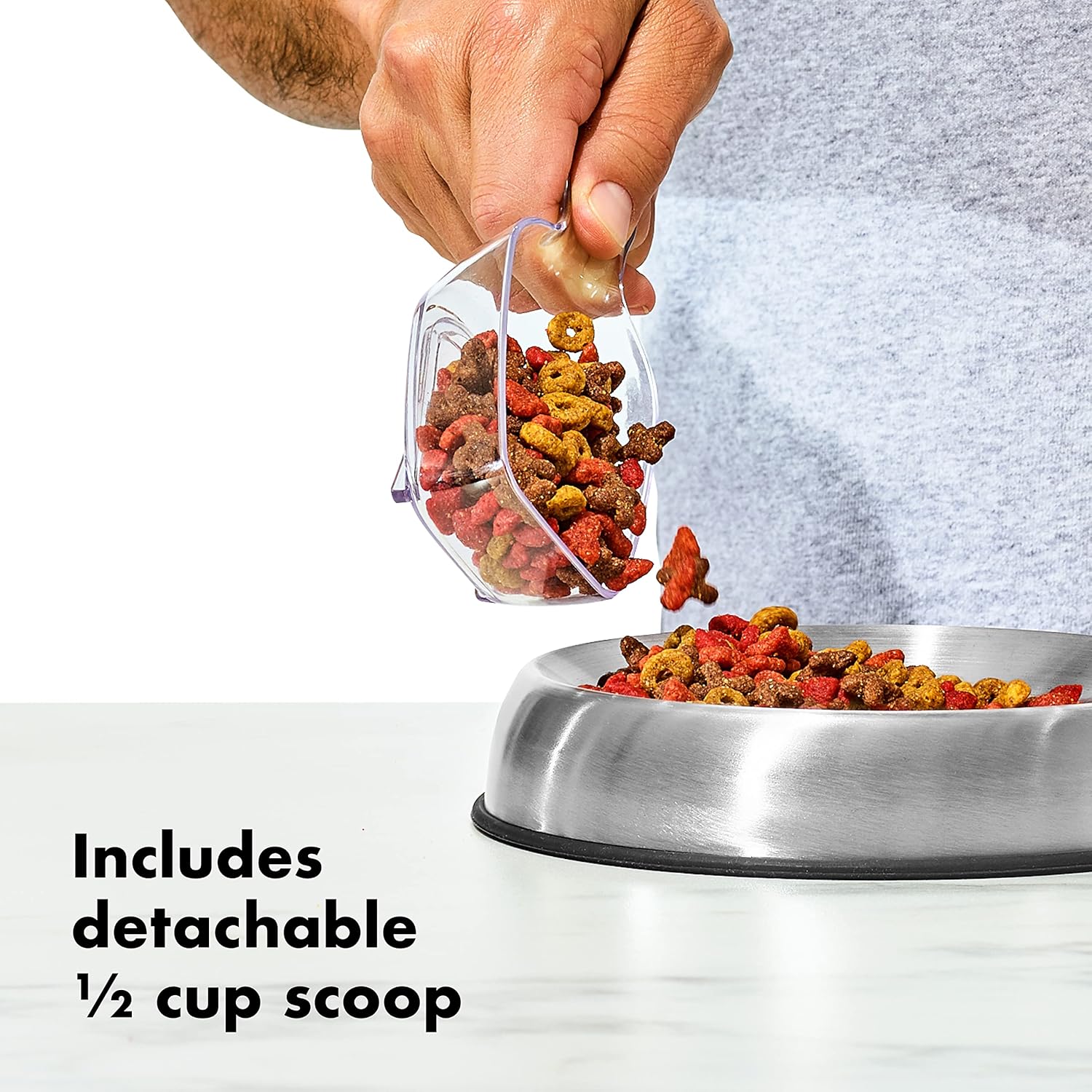 OXO Good Grips Pet Food Container 6.0 Qt | Clear | Airtight Seal | With Half Cup Scoop | Pack of 4
