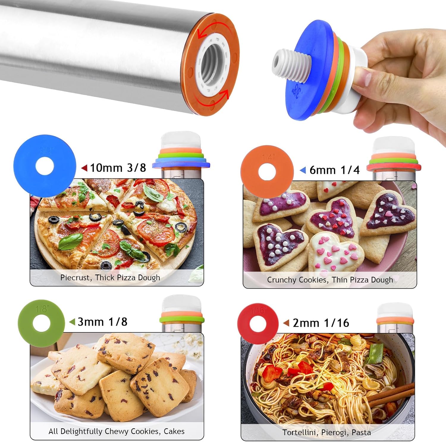 Adjustable Rolling Pin 19 Baking Tool Set and Silicone Baking Pastry Mat Set,Thickness Rings,Stainless Steel Dough Roller Rolling Pins for Baking Dough, Pizza, Pie, Pastrie(Red Mat)