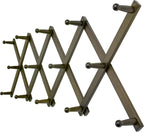 Dseap Accordion Wall Hanger:16'' High Wooden Expandable Coat Rack, Hat Rack for Wall,Accordion Hook for Baseball Caps,Coats,14 Peg Hooks,Dark Walnut