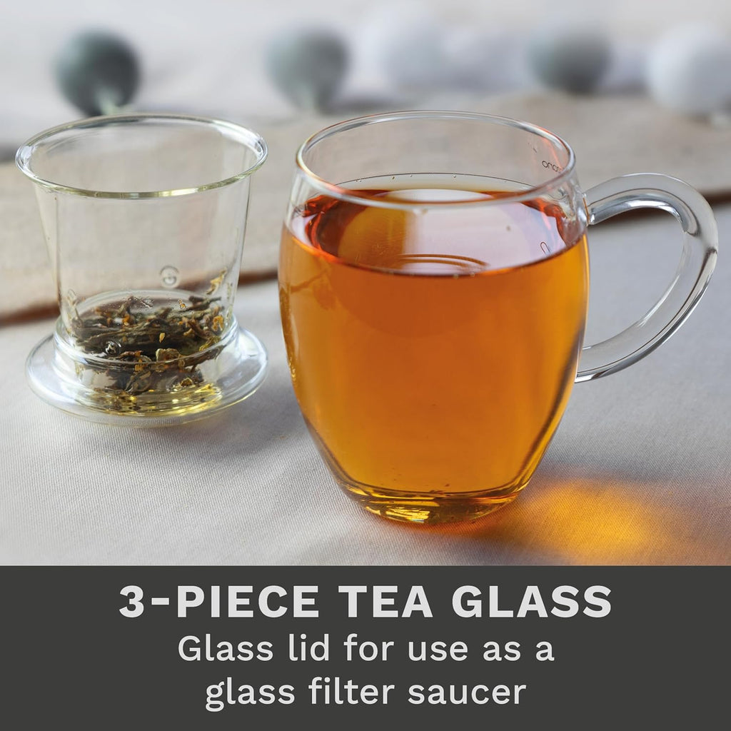 Creano 2x All-In-One Tea Glass with integrated Glass Filter and Lid - 14oz (400ml)