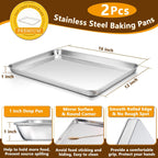 P&P CHEF 16 Inch Stainless Steel Baking Sheet with Rack Set (2 Pans+ 2 Racks), Cookie Sheets Baking Trays and Cooling Wire Racks, Oven & Dishwasher Safe, Pans with Flat Racks