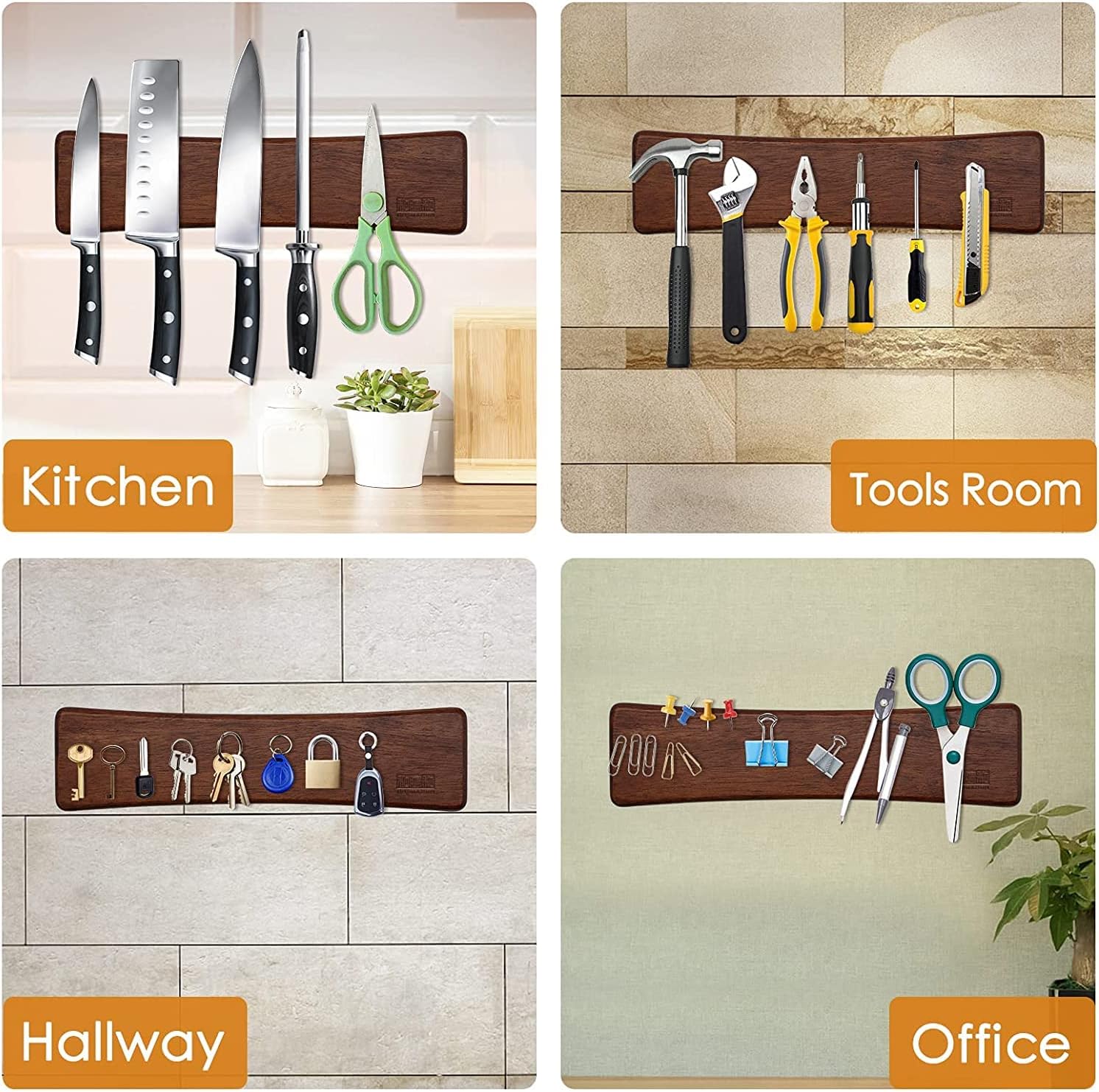 HOSHANHO Knife Magnetic Strip, Acacia Wood Powerful Magnetic Knife Strips, Magnetic Knife Holder for Wall 10 Inch Use as Magnetic Tool Organizer, Home Organizer