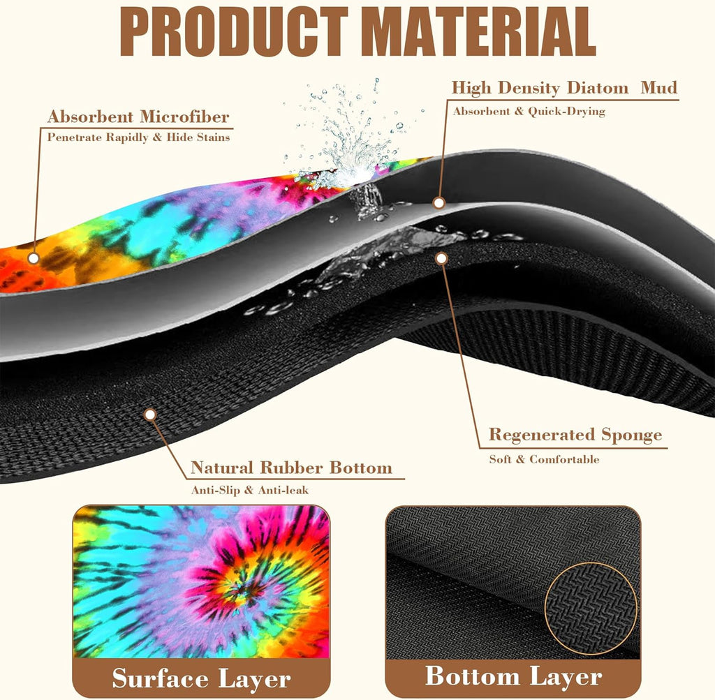 Dish Drying Mat Colorful Tie Dye Coffee Bar Mat for Countertop Absorbent Rubber Backed Hide Stain Dish Drainer Rack Pad Coffee Maker Espresso Machine Dining Room Decoration 11.8 x 19.7 Inch