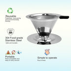 Pour Over Coffee Dripper, Reusable Stainless Steel Drip Cone Coffee Filter Double Layer Fine Mesh, Portable Coffee Maker for Eco-Friendly Brewing Paperless 1-2 Cup Solution