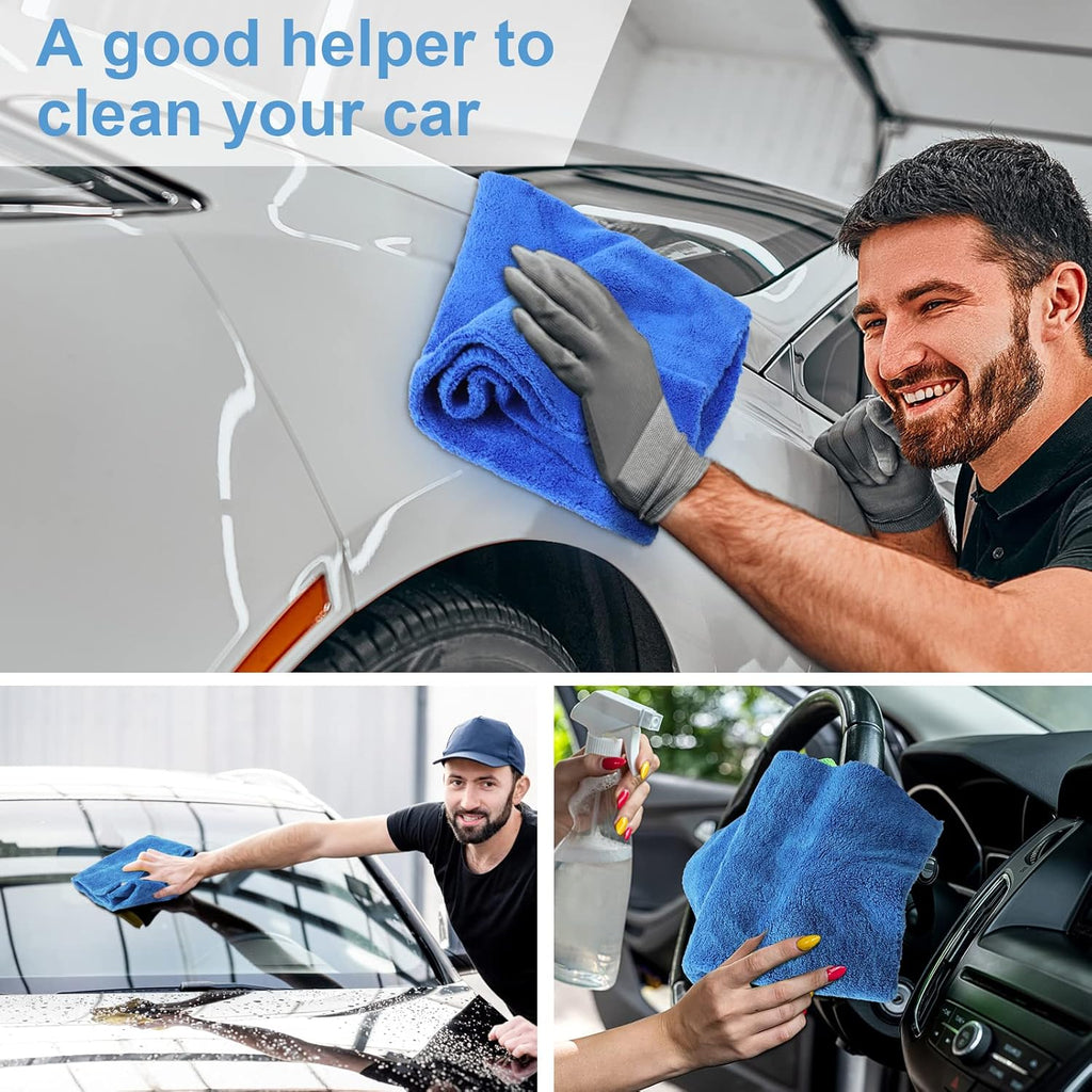 Shimeyao 30 Pcs Edgeless Microfiber Plush Towels for Cars Detailing Drying Wash Polishing Absorbent Cleaning Cloths, 500 GSM, 16 x 16 Inch(16 x 16 Inch,Dark Blue,30 Pcs)