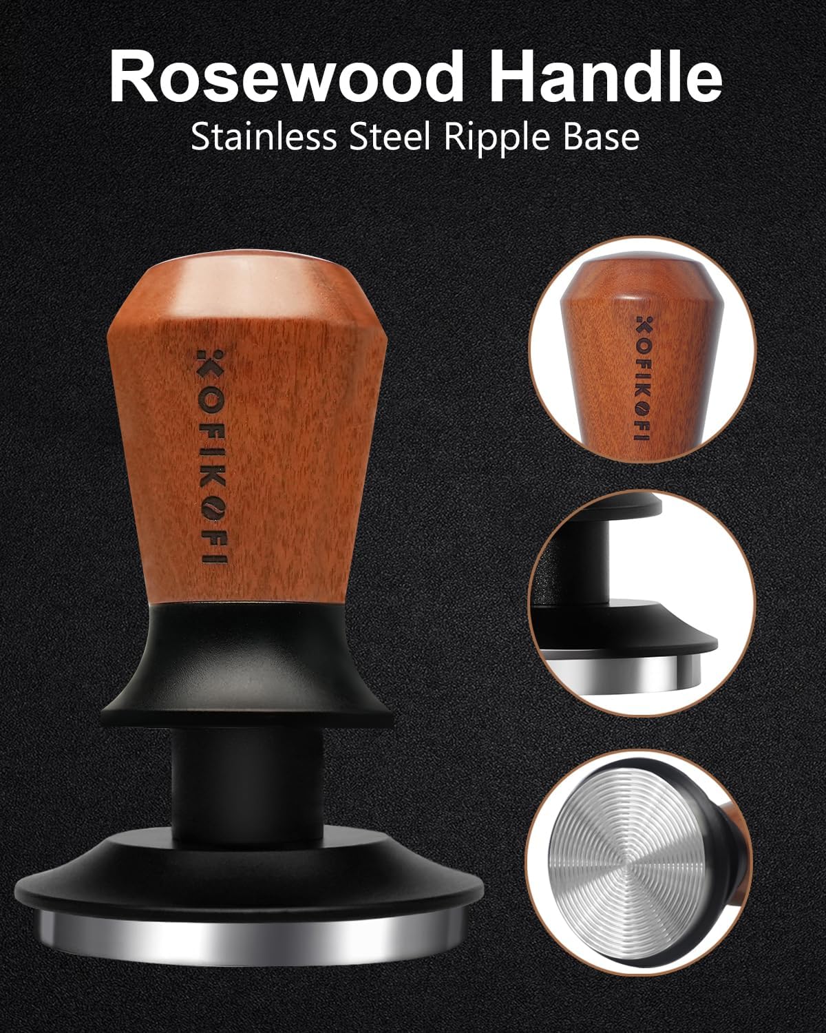53.3mm Espresso Tamper, Coffee Tamper with Stainless Steel Ripple Base, Barista Espresso Coffee Tamper with 30lbs Spring Loaded and Rosewood Handle Fits for Breville Series 54mm Portafilter