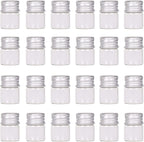 MaxMau Mini Glass Bottles with Screw Caps 5ml 24 Sets Aluminum Top Metal Lids 5 Milliliter Tiny Vials Small Jars DIY Storage Art Craft Decor
