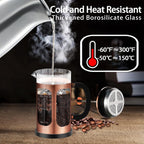 French Press Coffee Maker (34oz 1Quart 5-6Cup) Coffee Press, with 4 Filters System, Heat Resistant Thickness Borosilicate Glass, Cold Brew Coffee Tea Pot Gifts (Copper)