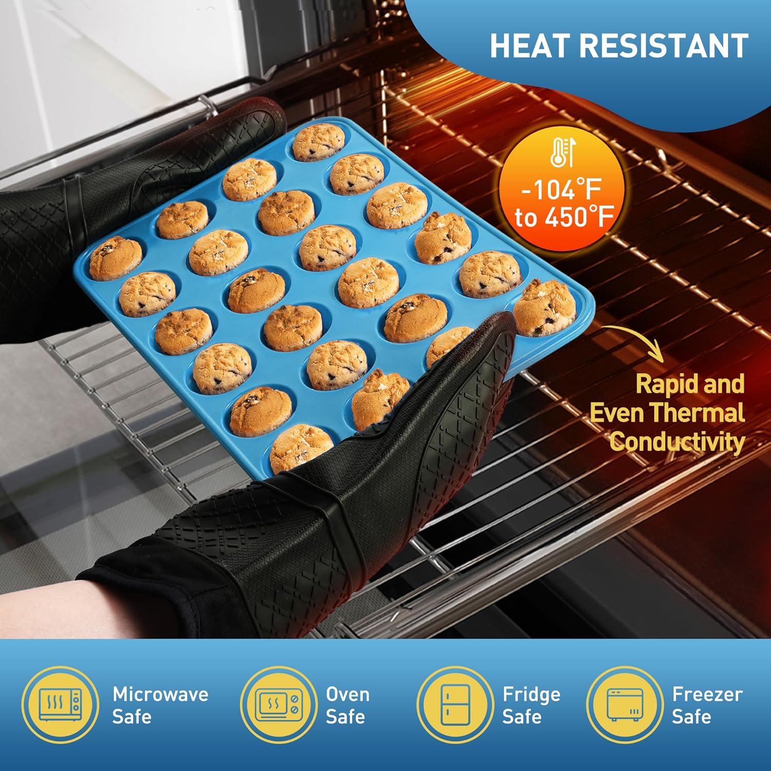 2 Pack 24 Cups Silicone Mini Muffin Pan with Metal Reinforced Frame Silicone Molds Cupcake Pans Tray Egg Bites Circle Cookie Molds Muffin Tin Tart Pans Baking Sheet Set for Breakfast Sandwiches