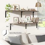 Fun Memories Floating Shelves for Wall, 12 Inch Deep Floating Shelves Set of 2, Wall Mounted Shelf with Metal Brackets, Rustic Wood Wide Shelf for Bathroom, Kitchen and Living Room, Grey, 48W x 12D