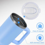 DOMICARE 40 oz Tumbler with Handle and Straw, Stainless Steel Tumbler with Lid and Straw, Reusable Vacuum Insulated Cup, Travel Coffee Mug, Blue, 4Pack