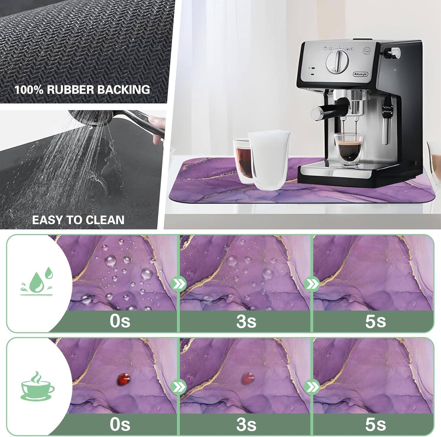 Dish Drying Mat Colorful Abstract Marble Texture Coffee Mat,16"X24" Bsorbent Dish Drying Pad for Sink Dishes or Under Rack Kitchen Counter Accessories Absorbent Hide Backed Drying Mat