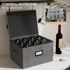 homyfort Wine Glass Storage Box, China Storage Containers with Dividers, Stemware Storage Case Holds 24 Wine Glass or long stem Crystal Glassware with Handles, Hard Shell and Stackable