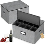 homyfort Wine Glass Storage Box, China Storage Containers with Dividers, Stemware Storage Case Holds 24 Wine Glass or long stem Crystal Glassware with Handles, Hard Shell and Stackable