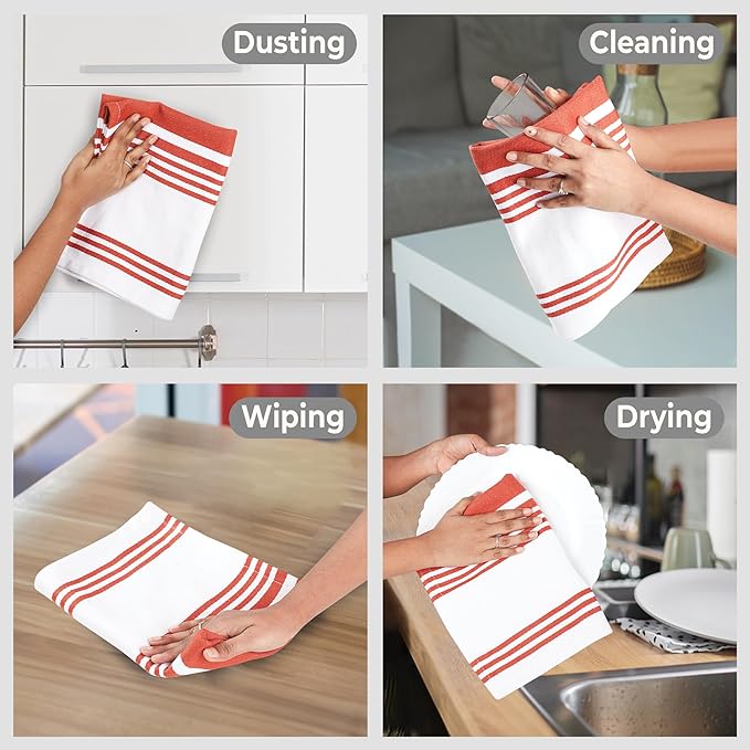 Urban Villa Kitchen Towels 100% Cotton Dish Towels for Kitchen (Set of 6) 20”x30” Dish Cloths Highly Absorbent Kitchen Linen Set with Hanging Loop Perfect for Drying Dishes Cleaning Towels-Rust White
