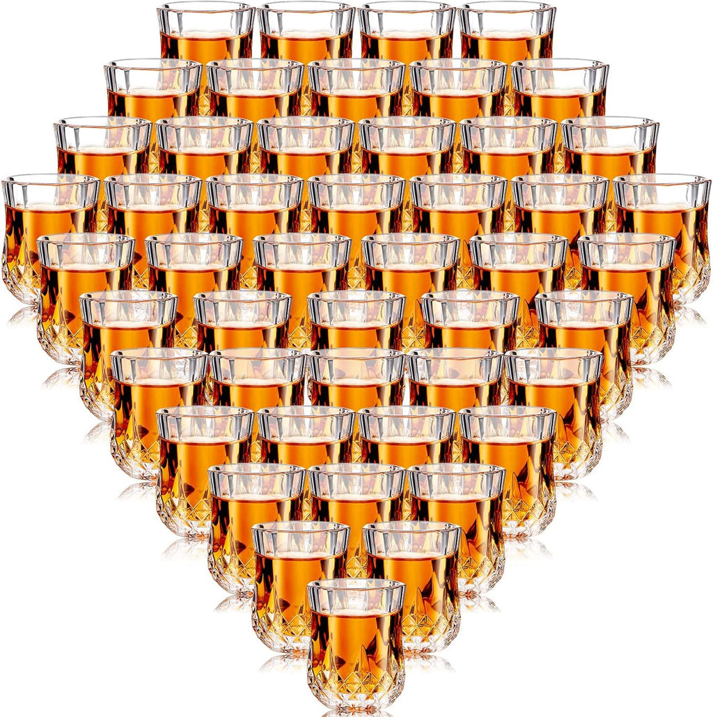 Meanplan 1.7oz Mini Shot Glasses Set Tasting Glasses Heavy Base Clear Shot cup Cute Cordial Mini Wine cups for Serving Whiskey, Wine, Juice(48 Pcs)
