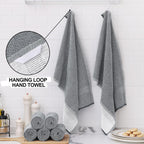 Homaxy Premium Kitchen Towels(18”x 28”, 12 Pack), Large Cotton Kitchen Hand Towels, Flat and Terry Dish Towels, 380 GSM Highly Absorbent Tea Towel Set with Hanging Loop, Grey