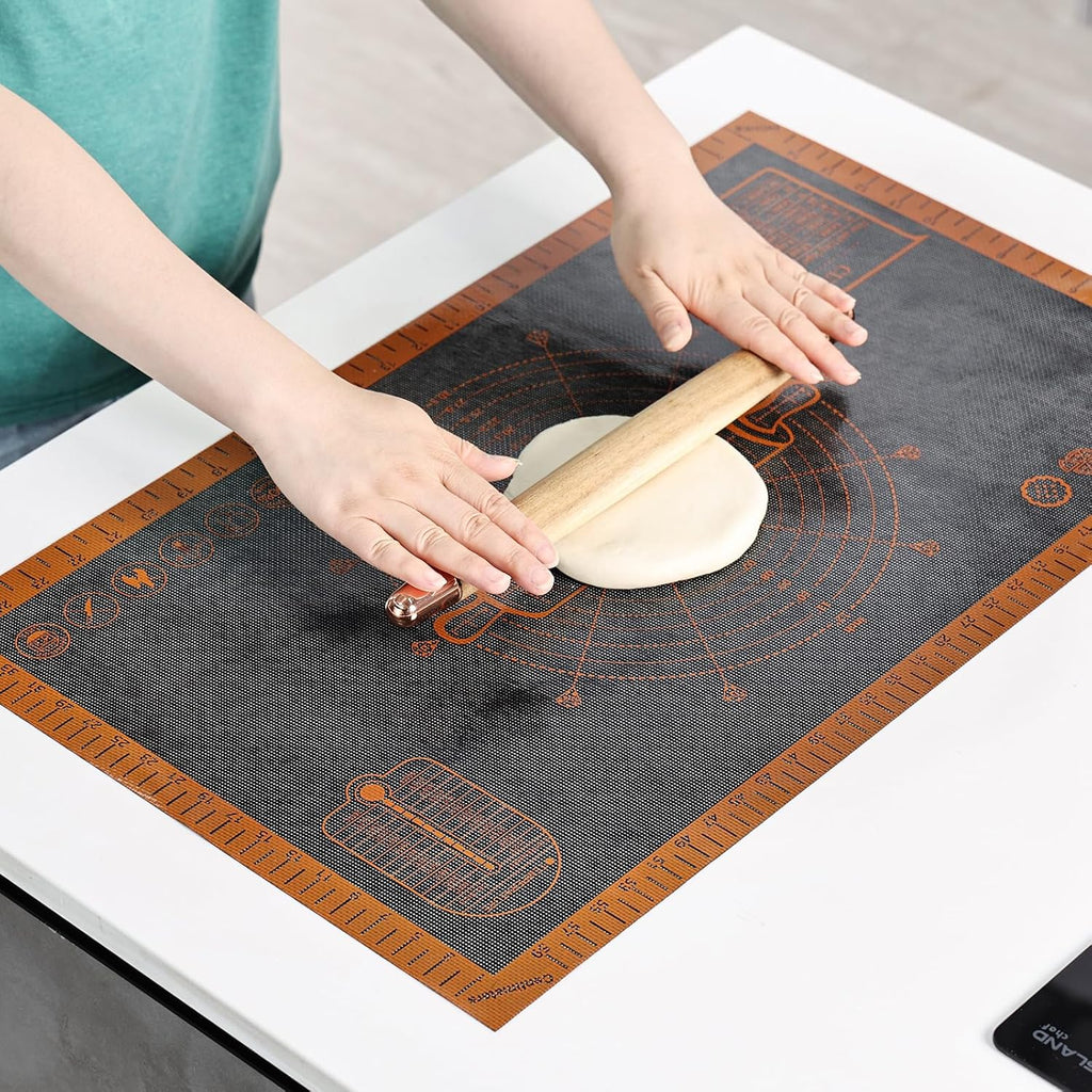 Silicone Pastry Mat Extra Large with Measurements 26''x16'' for Reusable,Non-slip Silicone Baking Mat, Counter, Dough Rolling, Oven Liner,Fondant/Pie Crust (Translucent_Orange, 16''W x 26''L)