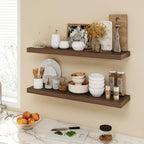 36 Inch Floating Shelves, 9.3" Deep Floating Shelf Wall Mounted, 36" Wall Shelves, Rustic Deep Bookshelf, Large Display Shelves & Storage Shelves for Bedroom, Living Room, Walnut, Set of 2