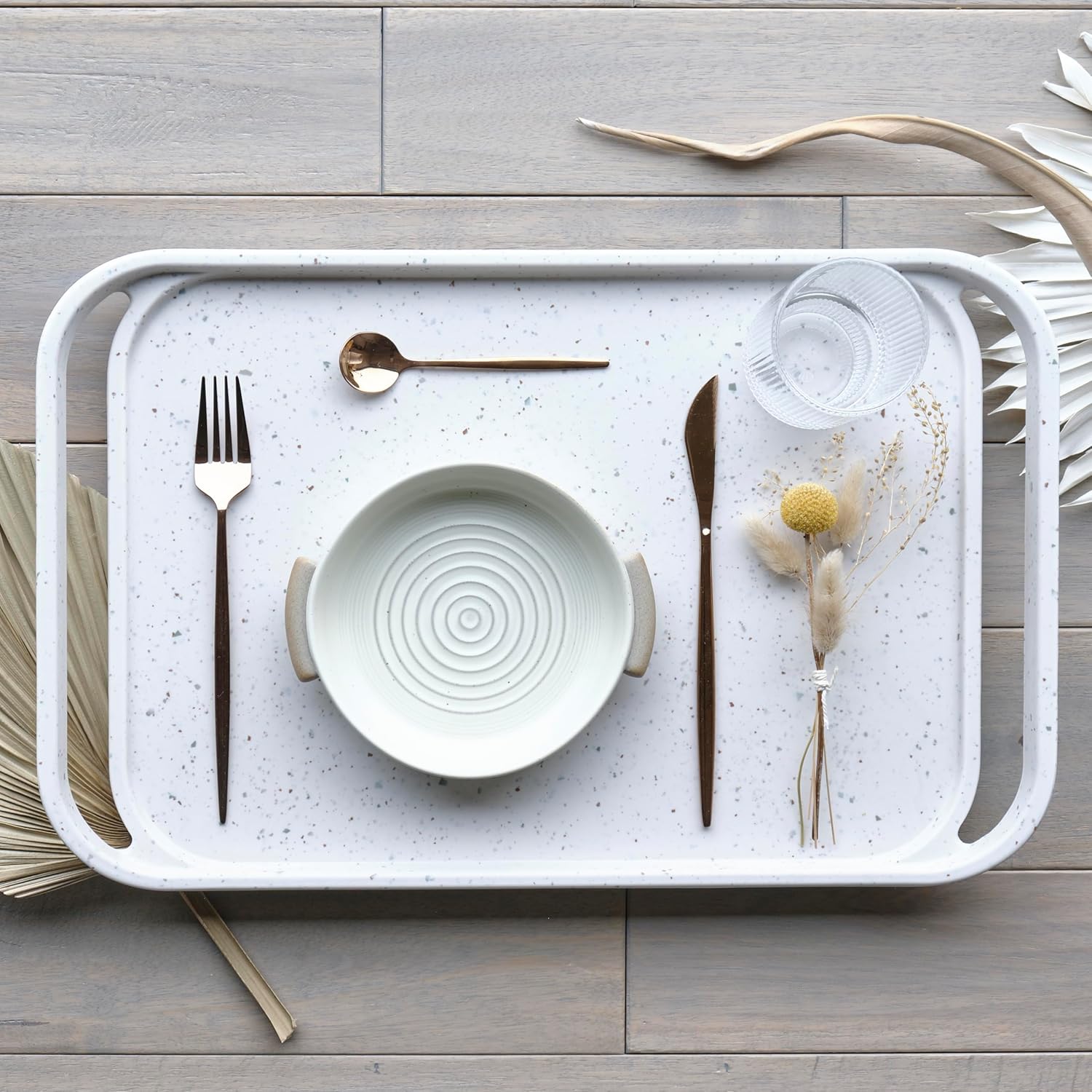 LINE+ARC Waterproof, Easy-to-Clean, 18"x12" Serving Tray Extra Large Handles (Mint) 100% Food-Grade Melamine for Breakfast, Dinner, Bed, Tea, Crafts, Decorative, TV, Couch, Outdoor, Patio